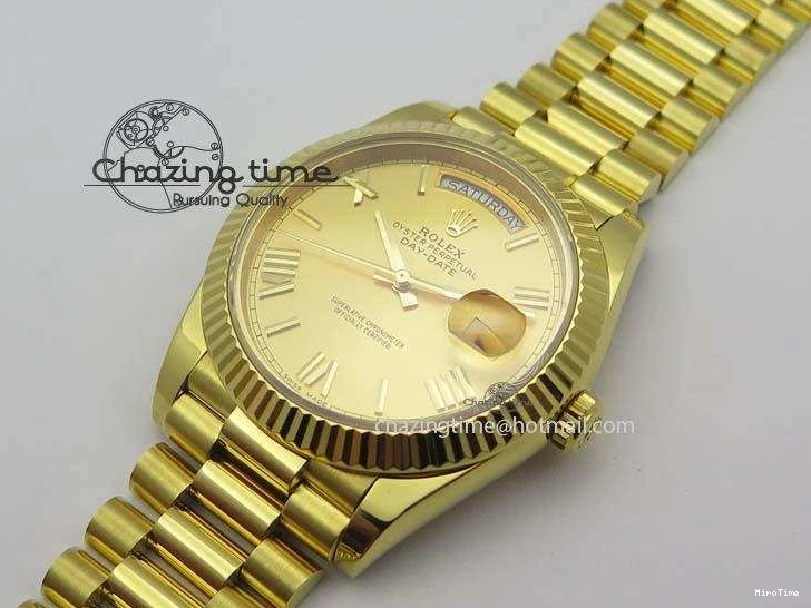 MiroTime 0219 DayDate 40mm BP-Maker 228238 YG Wrapped Gold Roman Dial (Fluted Bezel) On YG Bracelet ETA Attractive 3848